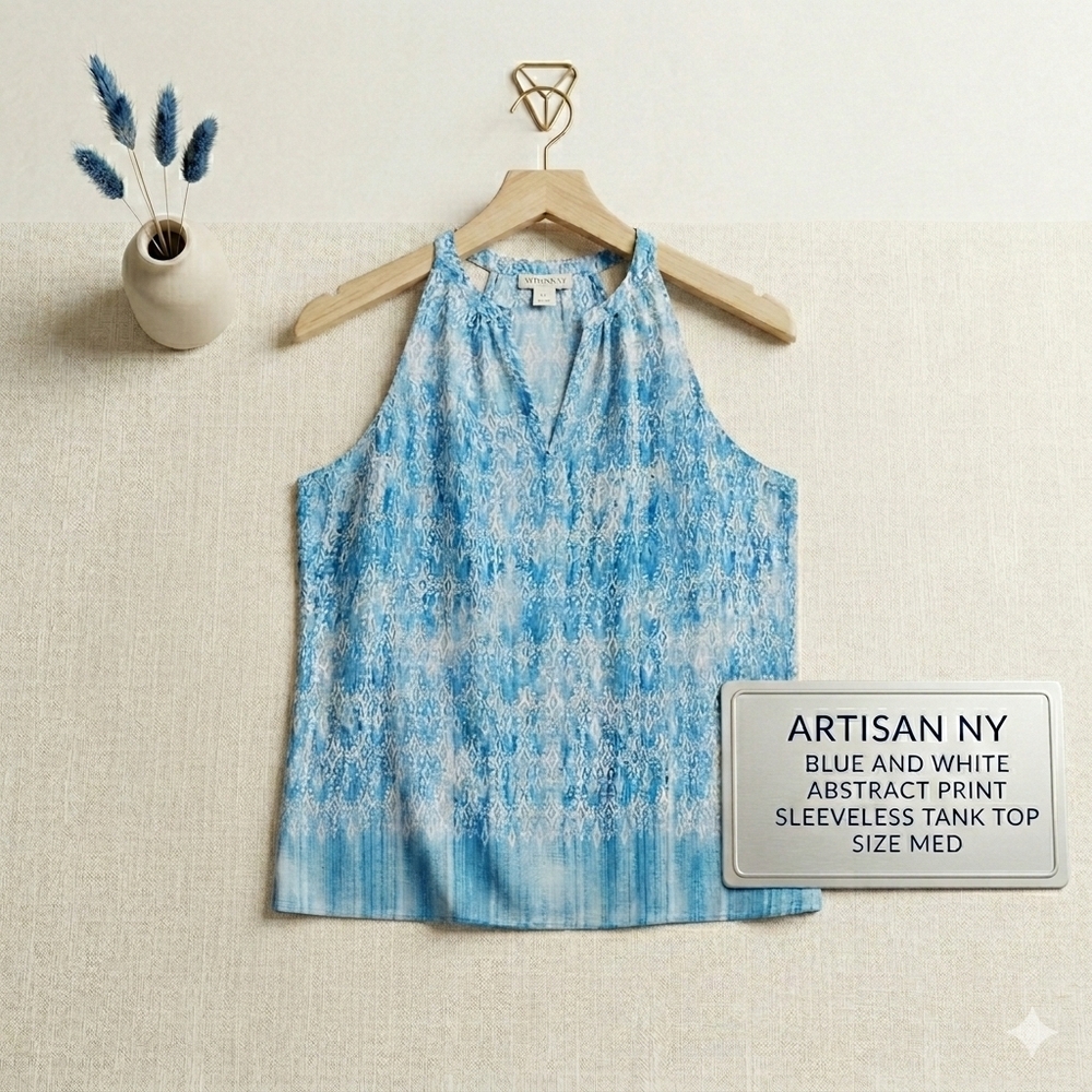 Artisan Ny Blue and White Abstract Print Sleeveless Tank Top
